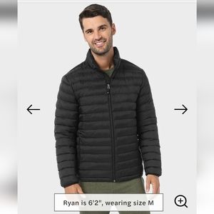 Mens down 90%  puffer jacket coat black sz Medium lightweight zip up wat…